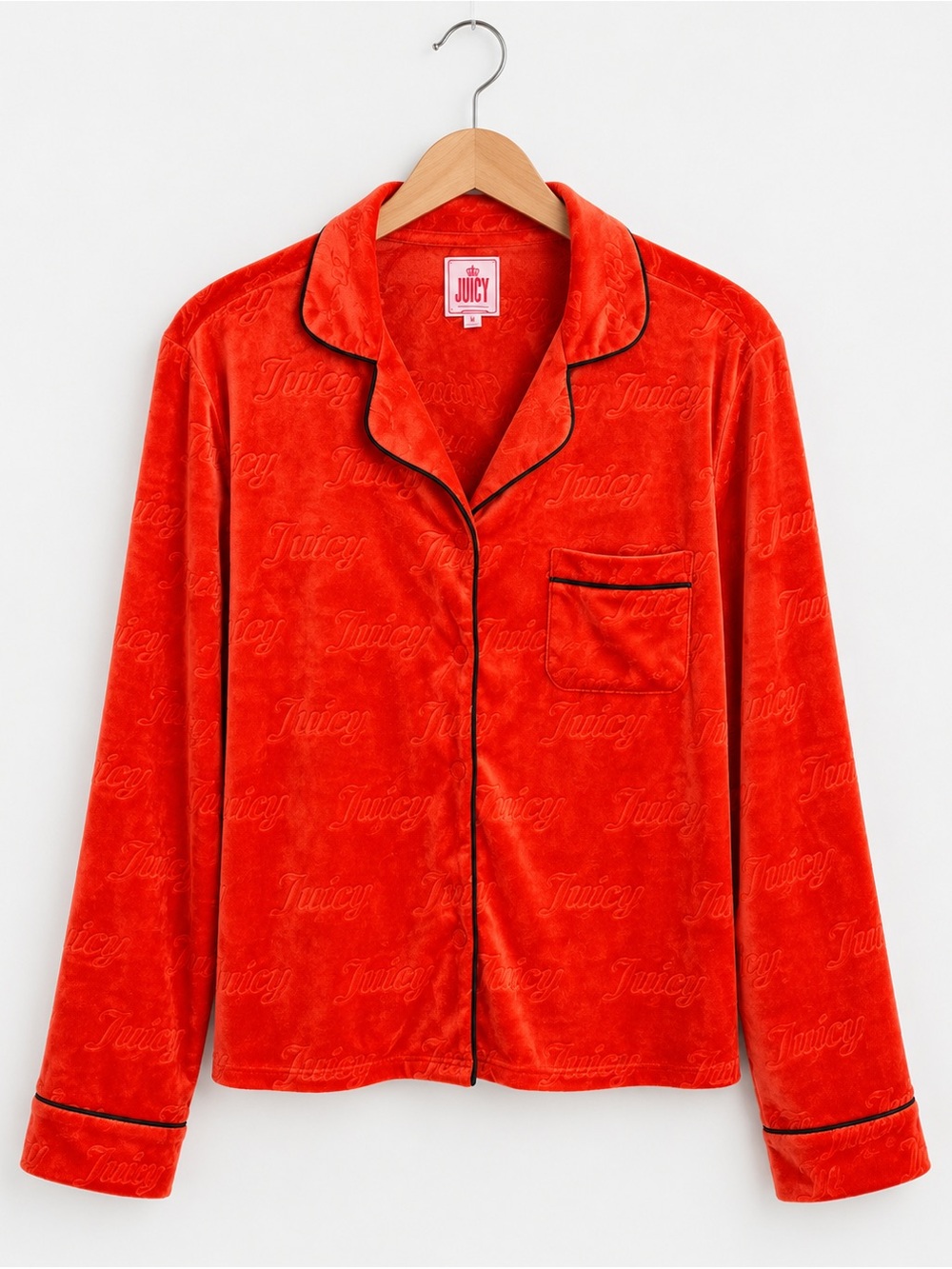 Juicy Couture Logo Embossed Vibrant Red Plush Velour Pajama Top Women’s Medium